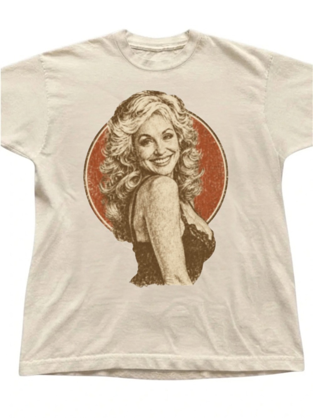 Cream Short-Sleeve Dolly Parton Graphic Tee with Retro Portrait